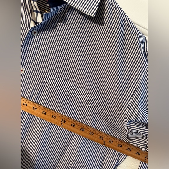 ALEX CANNON Blue White Stripe LG Button Down Contrast Cuffs Elbow Patches Cotton - Picture 14 of 16